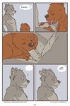  anthro artdecade bear bed bedroom big_muscles canine comic english_text erection grizzly_bear male male/male mammal muscles penis retracted_foreskin text uncut what wolf 