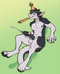  anthro balls erection hat knot male masturbation nipples nude party_hat rokemi sergal simple_background solo sovy sweat sweatdrop 