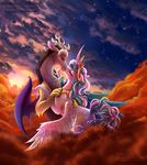  &lt;3 2015 blush discord_(mlp) draconequus duo equine female friendship_is_magic horn hug kissing male mammal my_little_pony princess_celestia_(mlp) stepandy winged_unicorn wings 