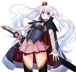  black_legwear blue_eyes blush cape cowboy_shot crown lavender_hair long_hair looking_at_viewer mini_crown qunqing sennen_sensou_aigis simple_background skirt skull solo sword sybilla thighhighs twintails very_long_hair weapon white_background 