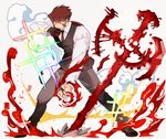  blood brown_hair clenched_hand cross fangs glasses gloves kekkai_sensen klaus_von_reinhertz km_(kyoma0) male_focus red_hair sideburns solo sparkle vest waistcoat 