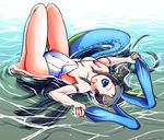  animal_ears black_hair blue_eyes bunny_ears bunnysuit dragon_girl dragon_tail head_fins highres karin_(p&amp;d) long_hair lying optronics puzzle_&amp;_dragons tail water 