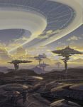  city cloud highres landscape magewappa_z megastructure mountain no_humans original scenery science_fiction sky 