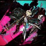  absurdres aegis_(persona) android blonde_hair blue_eyes full_body gun highres jnt letterboxed persona persona_3 persona_4:_the_ultimate_in_mayonaka_arena short_hair solo weapon 