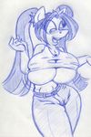  2015 anthro anthrofied aria_blaze_(eg) big_breasts breasts cleavage clothed clothing equestria_girls equine female horse king-cheetah mammal monochrome my_little_pony pigtails ponification pony sketch solo under_boob 