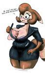  2015 anthro anthrofied big_breasts blush breasts chubby clothed clothing female ferret furret hair huge_breasts mammal mustelid nintendo pok&eacute;mon solo teckworks text thick_thighs video_games wide_hips 