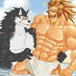  akuann capcom colored erection feline leo_(red_earth) lion male male/male mammal nude penis red_earth rouen shining_(series) shining_force shining_wind towel video_games water 