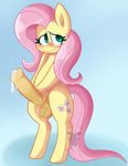  2015 animal_genitalia balls bipedal blush cutie_mark dickgirl equine fluttershy_(mlp) friendship_is_magic fur hair horse horsecock intersex mammal my_little_pony penis pink_hair pony precum prettypurple solo teal_eyes yellow_fur 