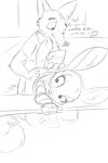  ambiguous_penetration anthro bench bent_over big_ears bottomless canine clothed clothing comic dialogue disney duo english_text female fox half-dressed judy_hopps lagomorph male male/female mammal monochrome nick_wilde rabbit sex sketch tail_grab text torinsangel zootopia 