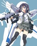  arm_warmers asashio_(kantai_collection) ass_visible_through_thighs beam_rifle beam_saber black_hair blue_eyes energy_gun f91_gundam gundam gundam_f91 highres kantai_collection machinery mecha_musume mtu_(orewamuzituda) no_panties pleated_skirt school_uniform skirt solo suspenders thighhighs weapon 