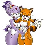  anthro blaze_the_cat breasts cum cumshot damian_hodge dickgirl duo flat_chested humanoid_penis intersex marine_the_raccoon orgasm penis plain_background sonic_(series) uncut wide_hips 