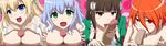  4girls absurdres amagi_brilliant_park areolae black_hair blonde_hair blue_eyes blue_hair blush breast_squeeze breasts breasts_outside censored fellatio green_eyes highres huge_penis koborii_(amaburi) large_breasts licking long_hair looking_at_viewer mosaic_censoring multiple_girls muse_(amaburi) nipples open_mouth oral orange_hair orgy paizuri penis red_eyes salama_(amaburi) short_hair simple_background smile sylphy_(amaburi) tongue 