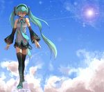  bad_id bad_pixiv_id beamed_eighth_notes beamed_sixteenth_notes black_footwear black_legwear boots closed_eyes detached_sleeves facominn green_hair hatsune_miku highres long_hair musical_note quarter_note solo thigh_boots thighhighs treble_clef twintails very_long_hair vocaloid zettai_ryouiki 
