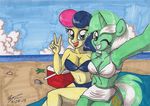  2015 anthro big_breasts bikini bonbon_(mlp) breasts cleavage clothed clothing duo earth_pony equine female friendship_is_magic horn horse lyra_heartstrings_(mlp) mammal my_little_pony newyorkx3 pony skimpy swimsuit unicorn 