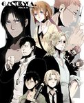  black_hair blonde_hair blue_eyes brown_hair character_request dog_tags dr._theo_(gangsta) dual_persona eyepatch gangsta ginger_(gangsta) glasses highres katana kokigoki labcoat long_hair multiple_boys multiple_girls necktie nicolas_brown nina_(gangsta) red_hair short_hair sword time_paradox weapon worick_arcangelo 