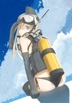  blonde_hair blue_eyes diving_mask diving_mask_on_head garrison_cap gloves hat highres kantai_collection long_hair scuba_gear scuba_tank snorkel swimsuit throtem u-511_(kantai_collection) 