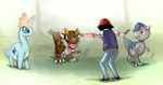  amaura baseball_cap black_hair cranidos fingerless_gloves from_behind gen_4_pokemon gen_6_pokemon gloves hat jurassic_park jurassic_world meme outstretched_arms parody pokemon pokemon_(anime) pokemon_(creature) prattkeeping satoshi_(pokemon) syncaidia tyrunt 