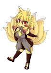  anthro blonde_hair canine female fox fur geiru_mirua hair kemono long_hair mammal multiple_tails ninetales nintendo open_mouth plain_background pok&eacute;mon pok&eacute;morph red_eyes solo video_games white_background yellow_fur 