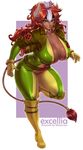 2015 areola big_breasts bokuman breasts cleavage clothed clothing corruption_of_champions cosplay erect_nipples excellia_(coc) female horn huge_breasts marvel minotaur nipples rogue_(x-men) solo tight_clothing x-men 