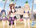  3boys 4boys 4girls bikini breasts cleavage erza_scarlet fairy_tail gray_fullbuster happy_(fairy_tail) large_breasts long_hair lucy_heartfilia multiple_boys multiple_girls natsu_dragneel swimsuit tree wendy_marvell 