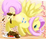  angel_(mlp) anus blush carrot cutie_mark english_text equine feces fluttershy_(mlp) friendship_is_magic japanese_text mammal my_little_pony pegasus plate pussy scat text tomato unknown_artist wings 