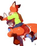  anthro bloominjaybee canine crossgender cum cumshot disney female fox judy_hopps lagomorph male mammal nick_wilde orgasm police rabbit zootopia 