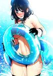  black_hair breasts gloves goshiki_suzu hat innertube kantai_collection large_breasts nakasone_haiji navel open_mouth red_eyes short_hair sketch solo takao_(kantai_collection) thighhighs topless 