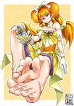  amanogawa_kirara barefoot cure_twinkle earring feet feet_together gloves go!_princess_precure jewelry magical_girl multicolored_hair orange_hair pov_feet precure red_hair simple_background star toes twintails yuzu_gin_(pika97) 