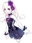  bare_shoulders corset flower gradient hair_flower hair_ornament jewelry lace-trimmed_collar lace-up_top long_hair necklace open_mouth original pale_color pendant pointing purple_eyes riuichi simple_background sketch solo upper_body white_background white_hair wrist_cuffs 