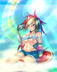  1girl abstract_background areolae blush breasts clothed clothing curvy female friendship_is_magic hair human humanized kaxlene long_hair mammal multicolored_hair my_little_pony navel nipple_slip nipples open_mouth pose purple_eyes rainbow_dash rainbow_dash_(mlp) rainbow_hair shirt shirt_lift sitting solo tail very_long_hair wide_hips 