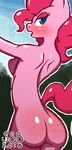  2015 anthro anthrofied areola bedroom_eyes blue_eyes blush breasts butt equine female friendship_is_magic fur hair half-closed_eyes horse looking_at_viewer mammal my_little_pony nipples nude open_mouth outside pink_fur pink_hair pinkie_pie_(mlp) pony seductive smile solo starspangledbanger 