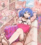  bag_of_chips bare_legs barefoot bloomers blue_eyes blue_hair blue_sky blush book bookmark bookshelf breasts character_doll cleavage cloud coffee_mug computer couch cup cushion day dress feet heart heterochromia highres indoors kaneki_ken long_hair lying manga_(object) medium_breasts mouse_(computer) mug neet on_back on_couch open_mouth pajamas pencil pillow puffy_short_sleeves puffy_sleeves red_eyes sasaki_haise sayu_(migiu) short_dress short_sleeves sky smile solo stuffed_animal stuffed_bunny stuffed_toy tablet_pc toes tokyo_ghoul tokyo_ghoul:re twintails underwear window yonebayashi_saiko 