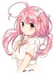  ahoge bangs hair_ornament hoshino_(sakuragi_ren) long_hair looking_at_viewer low_twintails original papico_(ice_cream) parted_lips pink_eyes pink_hair sakuragi_ren short_sleeves simple_background solo twintails white_background 