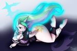  16:9 2015 anthro anthrofied big_breasts bottomless breasts cleavage clothed clothing cutie_mark equine female friendship_is_magic hair half-dressed hi_res horn huge_breasts kamen_rider long_hair lying mammal my_little_pony princess_celestia_(mlp) purple_eyes smile solo suirano wallpaper winged_unicorn wings 