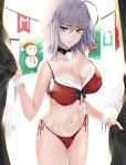  1girl ahoge bangs bare_shoulders blush bra breasts collarbone curtains fate/grand_order fate_(series) fur_trim hair_between_eyes highres hips jeanne_d&#039;arc_(alter)_(fate) jeanne_d&#039;arc_(fate)_(all) jeanne_d'arc_(alter)_(fate) jeanne_d'arc_(fate)_(all) large_breasts looking_at_viewer navel nikek96 panties red_bra red_panties short_hair silver_hair solo thighs underwear yellow_eyes 