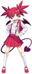  backpack bag bat_wings commentary cross_edge demon_girl demon_tail disgaea etna harada_takehito highres official_art randoseru red_eyes red_hair school_uniform skirt smile solo tail wings 