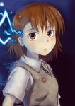  bad_id bad_pixiv_id biribiri brown_eyes brown_hair electricity misaka_mikoto negichanchan school_uniform short_hair solo sweater_vest to_aru_kagaku_no_railgun to_aru_majutsu_no_index 