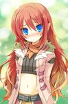  bad_id bad_pixiv_id belt belt_buckle blue_eyes blush buckle earrings jacket jewelry long_hair midriff murasa_kisanagi navel open_clothes open_jacket pointy_ears red_hair rune_factory rune_factory_3 scarf solo toona very_long_hair 