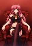  bad_id bad_pixiv_id blue_eyes breasts cleavage crossed_legs headphones headset long_hair medium_breasts megurine_luka midriff navel pink_hair sitting solo thighhighs vocaloid zenn 