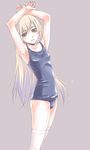  armpits blue_eyes copyright_request long_hair nyaou one-piece_swimsuit school_swimsuit silver_hair solo swimsuit thighhighs 