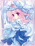  hat japanese_clothes kimono pink_hair pupu red_eyes saigyouji_yuyuko short_hair solo touhou 