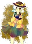  bad_id bad_pixiv_id black_hat eyeball floral_print green_skirt hat hat_ribbon heart heart_of_string komeiji_koishi long_sleeves looking_at_viewer parted_lips ribbon shirt short_hair skirt solo string third_eye touhou uranaishi_(miraura) wavy_hair white_hair wide_sleeves yellow_eyes yellow_ribbon yellow_shirt 