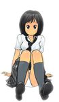  black_eyes black_hair highres okera original panties pantyshot pantyshot_(sitting) school_uniform sitting solo underwear white_panties 