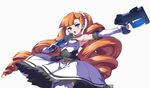  akaga_hirotaka arcana_heart arcana_heart_2 armpits bare_shoulders blue_eyes blush breasts cleavage dress drill_hair dual_wielding earrings elbow_gloves gloves gun holding jewelry long_hair necklace official_art open_mouth orange_hair petra_johanna_lagerkvist small_breasts solo thighhighs twin_drills very_long_hair watermark weapon white_legwear 
