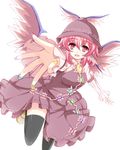  animal_ears bad_id bad_pixiv_id hat multicolored multicolored_nails mystia_lorelei nail_art nail_polish pink_hair rin_(ateria) short_hair solo thighhighs touhou wings 