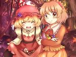  aki_minoriko aki_shizuha bad_id bad_pixiv_id blonde_hair hair_ornament hat leaf leaf_hair_ornament maple_leaf multiple_girls short_hair siblings sisters touhou yuuyuu_(yuko) 