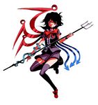  bad_id bad_pixiv_id black_hair houjuu_nue kumadano polearm red_eyes solo thighhighs touhou trident weapon wings 