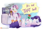  2015 cooking death dialogue duo ende english_text equine eyes_closed female flower friendship_is_magic horn mammal my_little_pony oven plant rarity_(mlp) rose sibling sisters smoke stove sweetie_belle_(mlp) text unicorn 