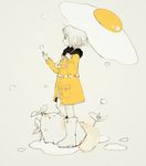  animal boots cat contrapposto from_side grey grey_background holding holding_umbrella jacket monochrome original parasol plant profile rain rubber_boots simple_background solo spot_color standing sunny_side_up_egg themed_object tofuvi umbrella white_hair yellow 
