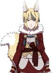  1girl animal_ears blonde_hair fire_emblem fire_emblem_if fox_ears fox_tail fur_trim hair_streak kinu_(fire_emblem_if) official_art sash simple_background tail upper_body yellow_eyes 